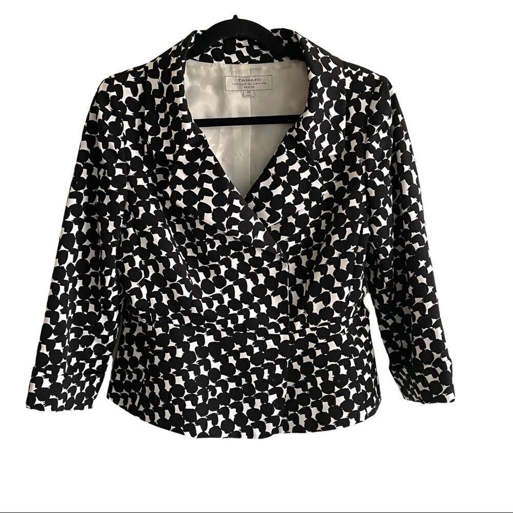 𝅺TAHARI ARTHUR S. LEVINE Black & White Graphic Printed Blazer Jacket 8P